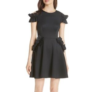 NWOT Ted Baker London Deneese Ruffle Trim Skater Dress – Black – Size 0/small